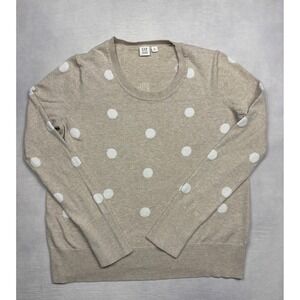 Gap For Good Womens Polka Dot Sweater Oatmeal Beige Cotton Scoop Neck Medium
